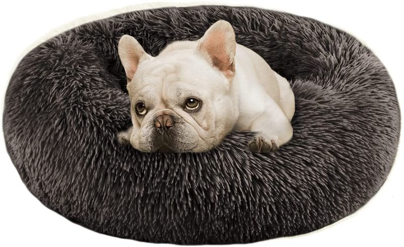 Photo 1 of Calming Dog Bed Cat Bed Donut, Faux Fur Pet Bed Self-Warming Donut Cuddler, Comfortable Round Plush Dog Beds for Large Medium Dogs and Cats