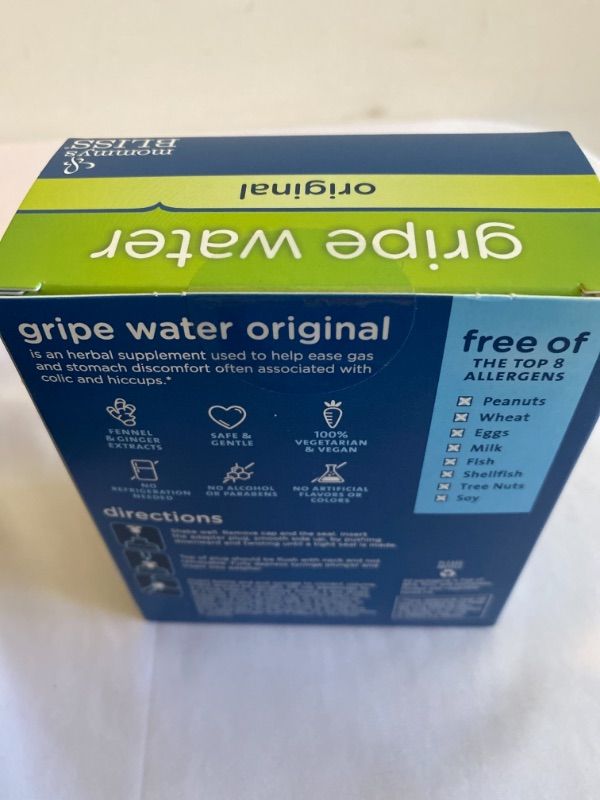 Photo 3 of 4 OF THE MOMMY'S BLISS GRIPE WATER FOR BABIES - DOUBLE PACK, RELIEVES STOMACH DISCOMFORT FROM GAS, COLIC, FUSSINESS & HICCUPS, AGE 2 WEEKS+,  (TOTAL 8 FL OZ), XP 11/2022, FACTORY SEALED