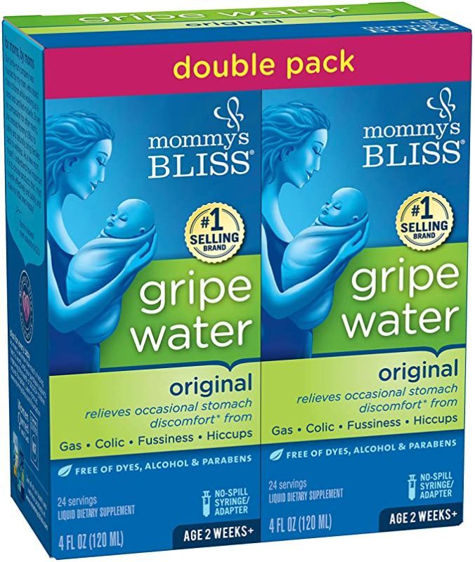 Photo 1 of MOMMY'S BLISS GRIPE WATER FOR BABIES - DOUBLE PACK, RELIEVES STOMACH DISCOMFORT FROM GAS, COLIC, FUSSINESS & HICCUPS, AGE 2 WEEKS+, PACK OF 2 (TOTAL 8 FL OZ), EXP 11/2022, FACTORY SEALED
