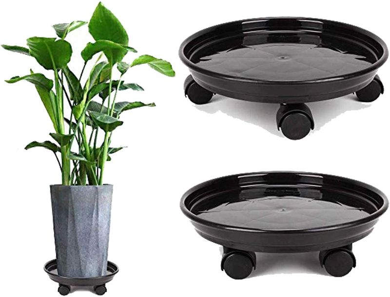 Photo 1 of 12" Planter Potted Caddy, Round Thicken Resin Flower Pot Rolling Stand with Universal Casters for Indoor Outdoor Gardening Supplies, 2 Pack