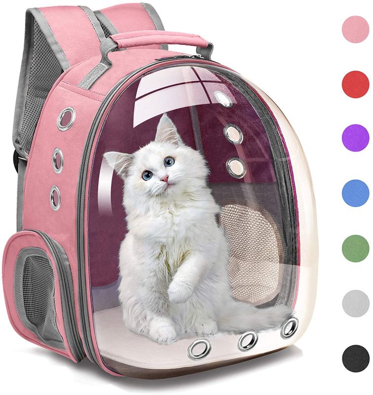 Photo 1 of  Cat Backpack Carrier Bubble Bag, Small Dog Backpack Carrier for Small Dogs, Space Capsule Pet Carrier Dog Hiking Backpack Airline Approved Travel Carrier pink 