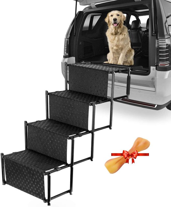 Photo 1 of Dog Ramps for Large Dogs SUV Dog Steps for Cars and Trucks, Non-Slip Folding Dog Stairs with Iron Frame and Wide Steps, Lightweight Dog Steps for High Beds