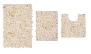 Photo 1 of Bell Flower Collection Ivory 17 in. x 24 in. / 21 in. x 34 in. / 20 in. x 20 in. Bath Rug Set set of  4