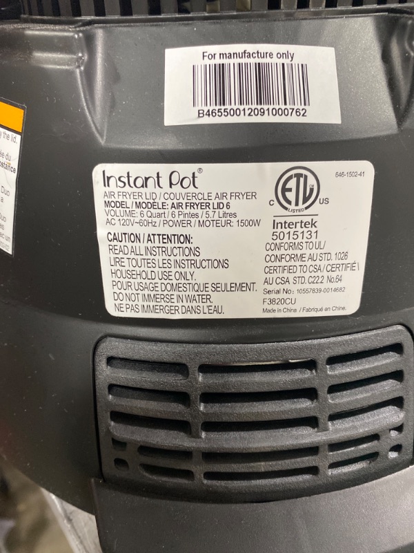 Photo 4 of Instant Pot 6 Quart Air Fryer Lid