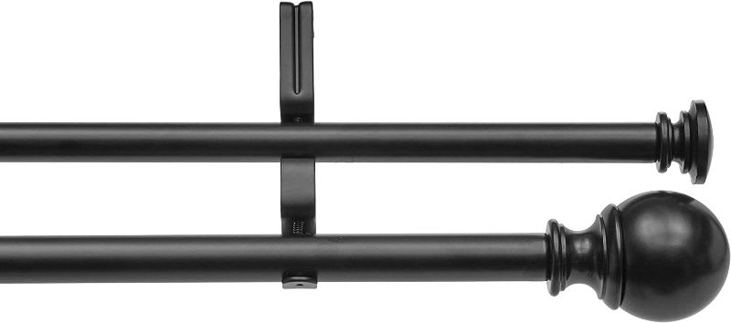 Photo 1 of Amazon Basics 1-Inch Double Extendable Curtain Rods with Round Finials Set, 72 to 144 Inch, Black
