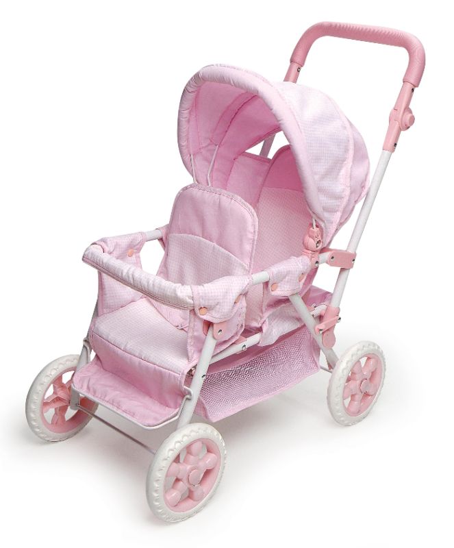 Photo 1 of Badger Basket Folding Double Doll Front-to-Back Stroller - Pink/Gingham - Fits American Girl, My Life as & Most 18" Dolls