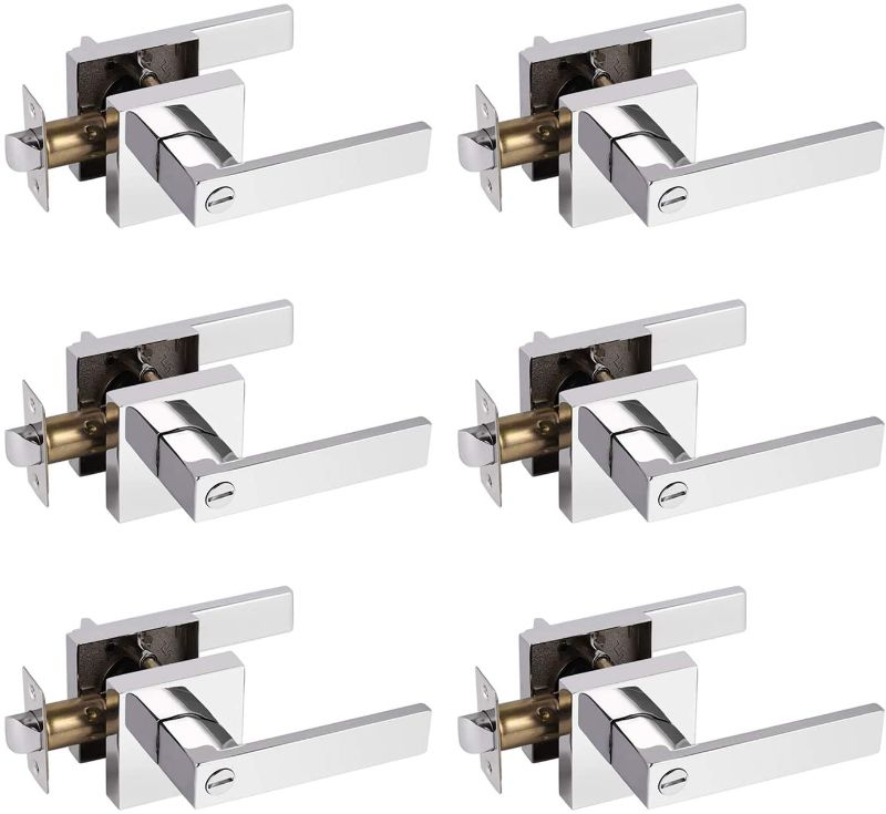 Photo 1 of 6Pack Gobrico Privacy Levers in Polished Chrome/Square Bed Bath Door Handles/Interior Door Locksets
