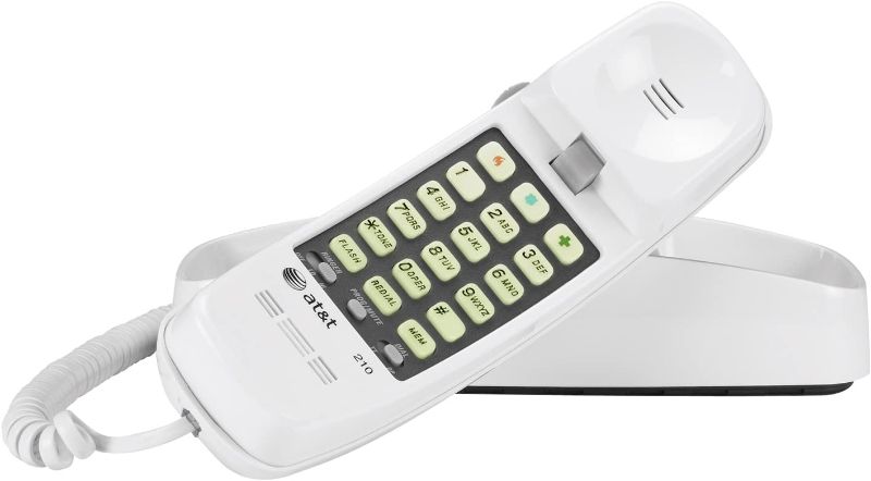 Photo 1 of Advanced American Telephones 210WH AT&T 210M Basic Trimline Corded Phone, No AC Power Required, Wall-Mountable, White
