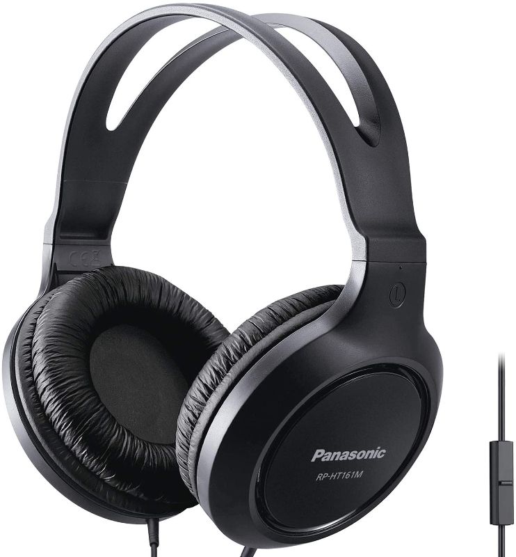 Photo 1 of Panasonic Full-Sized Lightweight Over-The-Ear Headphones with Mic and Long Cord - RP-HT161M (Black)
