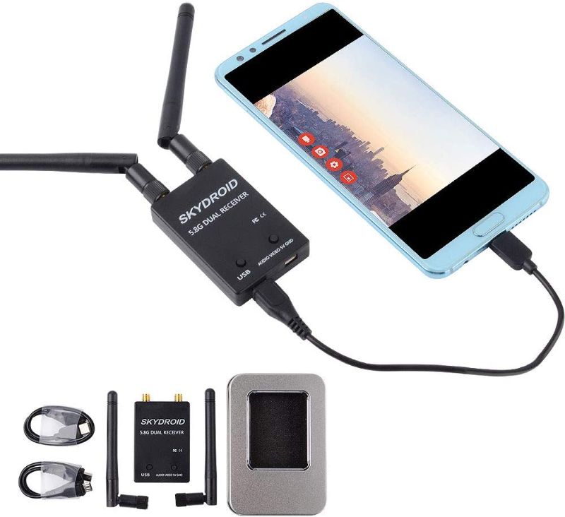 Photo 1 of Skydroid UVC Dual Antenna Control Receiver OTG 5.8G 150CH Full Channel FPV Receiver W/Audio for Android Smartphone (Double Black)
