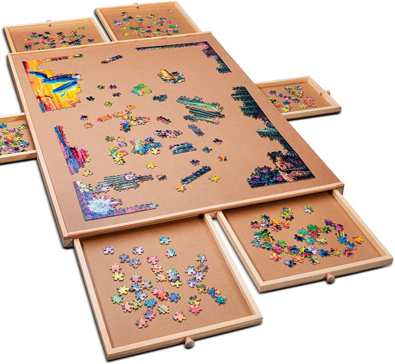 Photo 2 of 1500 Piece Wooden Jigsaw Puzzle Table - 6 Drawers, Puzzle Board | 27” X 35” Jigsaw Puzzle Board Portable - Portable Puzzle Table | for Adults and Kids
