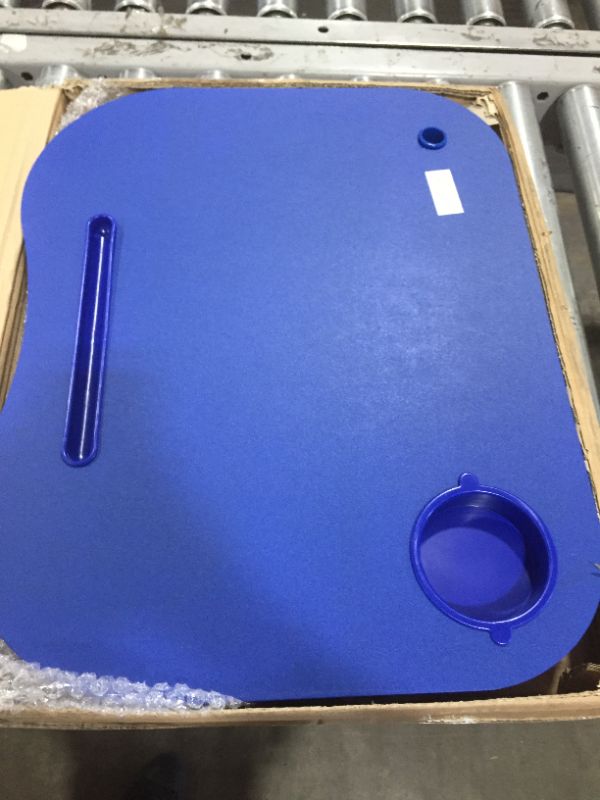 Photo 1 of Laptop Lap Desk, Portable with Foam Filled Fleece Cushion, LED Desk Light, Cup Holder-for Homework, Drawing, Reading and More by Lavish Home (Blue)

