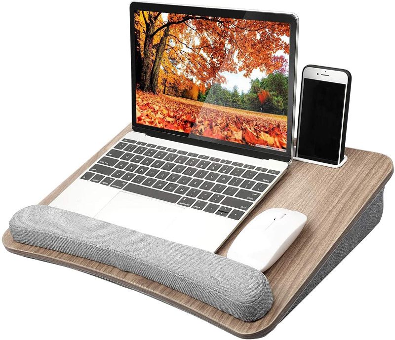 Photo 1 of HUANUO Lap Laptop Desk - Portable Lap Desk with Pillow Cushion, Fits up to 15.6 inch Laptop, with Anti-Slip Strip & Storage Function for Home Office Students Use as Computer Laptop Stand, Book Tablet
