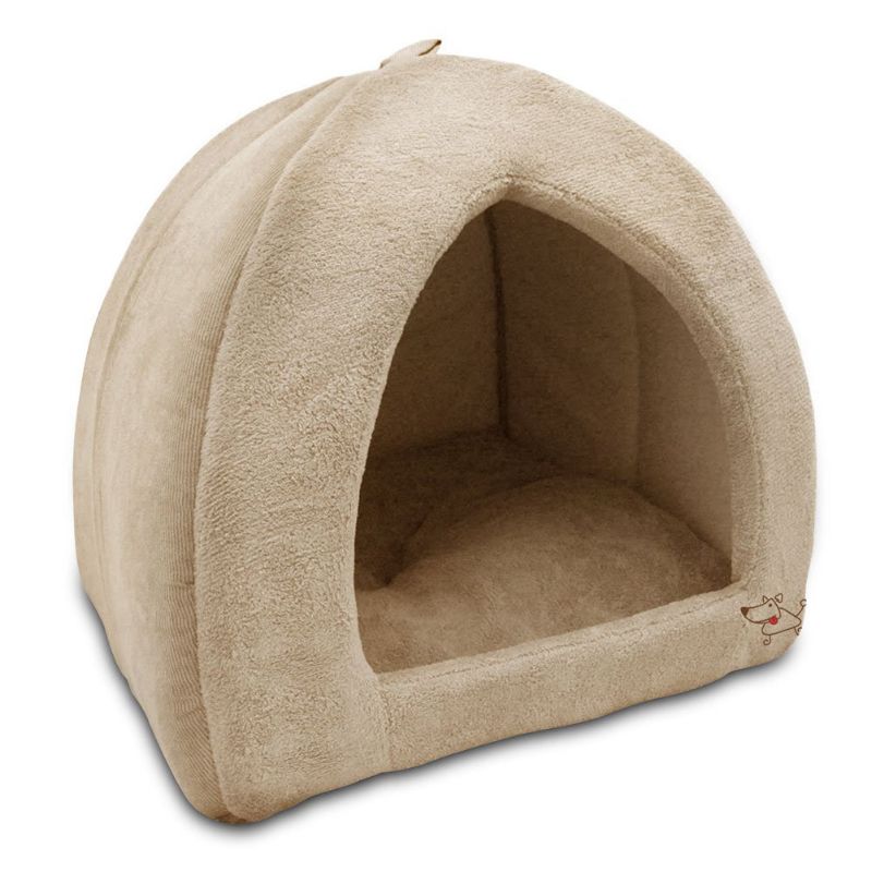 Photo 1 of Best Pet Supplies Fleece Tent Covered Cat & Dog Bed, Tan, Large
