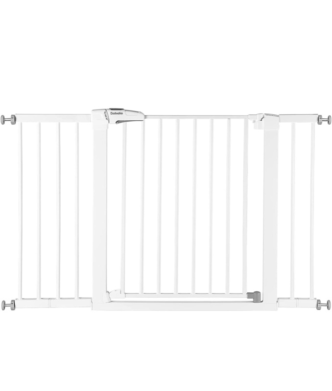 Photo 1 of BABELIO Metal Baby Gate Dog Gate 29-48 Inch Extra Wide Pet Gate for Stairs & Doorways, Pressure Mounted Walk Thru Child Gate with Door, NO Need Tools NO Drilling, with Wall Cups