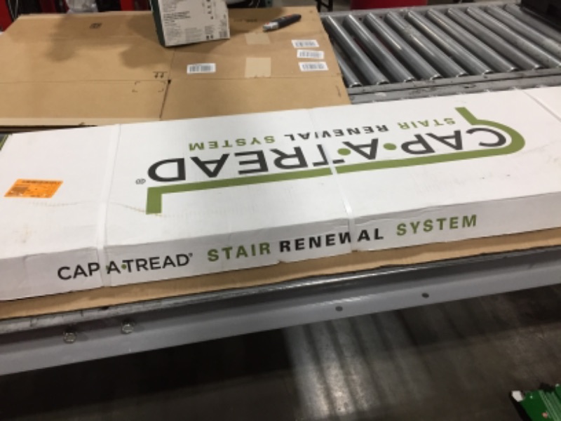 Photo 1 of cap a tread stair renewal system-Sterling Oak/Gray Birch Wood 47 in. Length x 12-1/8 in. Deep x 1-11/16 in. Height Vinyl Overlay for Stairs 1 in. T
