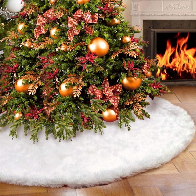 Photo 1 of Aytai Christmas Tree Skirt 48 Inch White Faux Fur Christmas Tree Skirt Luxury Tree Skirts for Holiday Christmas Decorations
