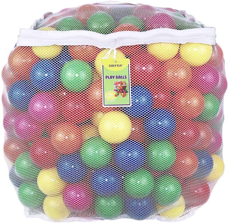 Photo 1 of Click N' Play Ball Pit Balls for Kids, Plastic Refill 2.3 Inch Balls, 400 Pack, 6 Bright Colors, Phthalate and BPA Free, Includes a Reusable Storage Bag with Zipper, Great Gift for Toddlers and Kids
