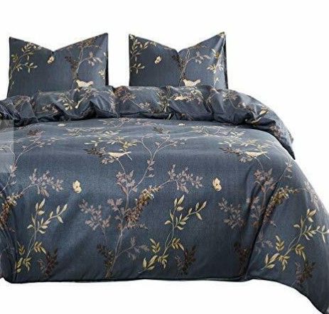 Photo 1 of  Gray Comforter Set, Birds Floral Flower Leaves Pattern King Gray Bird Floral 98x104 2 pillow cases included