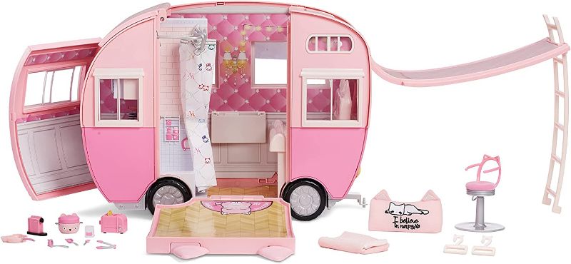 Photo 1 of Na Na Na Surprise Kitty-Cat Camper Playset, Pink Toy Car Vehicle for Fashion Dolls with Cat Ears & Tail, Opens to 3 Feet Wide for 360 Play, 7 Play Areas, Accessories, Gift for Kids Ages 5 6 7 8+ Years