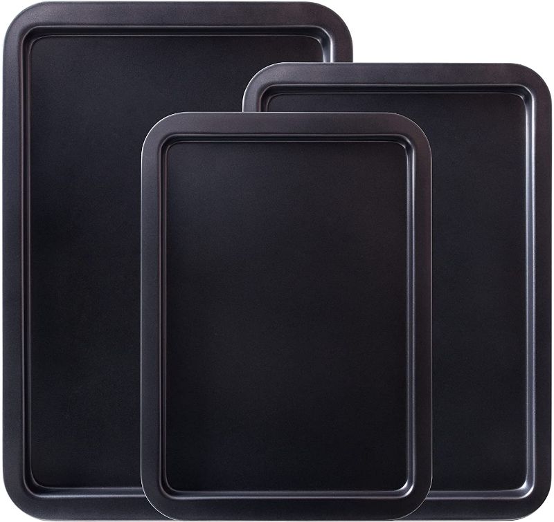 Photo 1 of Amazqi Baking Cookie Sheet Nonstick - 3 Piece Bakeware Set - Non Toxic PFOA & PFOS Free Easy Clean Baking Pan - Dishwasher Safe Thick Heavy Duty Carbon Steel (15/17/19In)