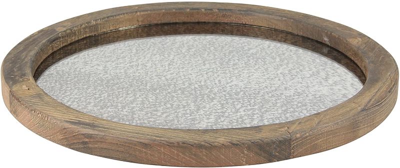 Photo 1 of 2 piece Stonebriar Round Natural Wood Serving Tray with Antique Mirror, Rustic Butler Tray, Unique Coffee Centerpiece for the Coffee Table, Dining Table, or Any Table Top
 