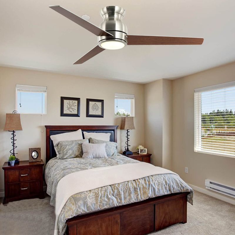 Photo 1 of 52" Flush Mount Ceiling Fan with Lights Remote Control for Living Room Dining Room, Brush nickel DC Motor 6-Speeds Ceiling Fan Light with Dual-finish blades.
