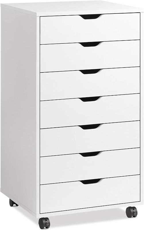 Photo 1 of DEVAISE 7 Drawer Dresser, Storage Cabinet for Makeup, Tall Chest of Drawers for Closet and Bedroom, White
