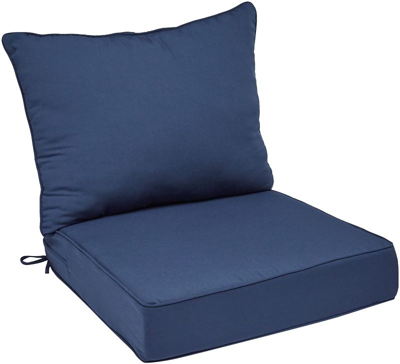 Photo 1 of Amazon Basics Deep Seat Outdoor Patio Seat and Back Cushion Set 25 x 25 x 5 inches and 28 x 22 x 5 Inches, Insignia Blue
