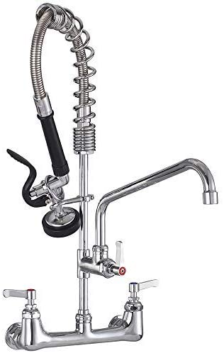 Photo 1 of  Commercial Faucet with Sprayer 8 Inch Center 25" Height Wall Mount with Pull Down Pre Rinse Spray and 12" Swing Spout for Kitchen / Restaurant / Industrial Compartment Sink (Polished Chrome)