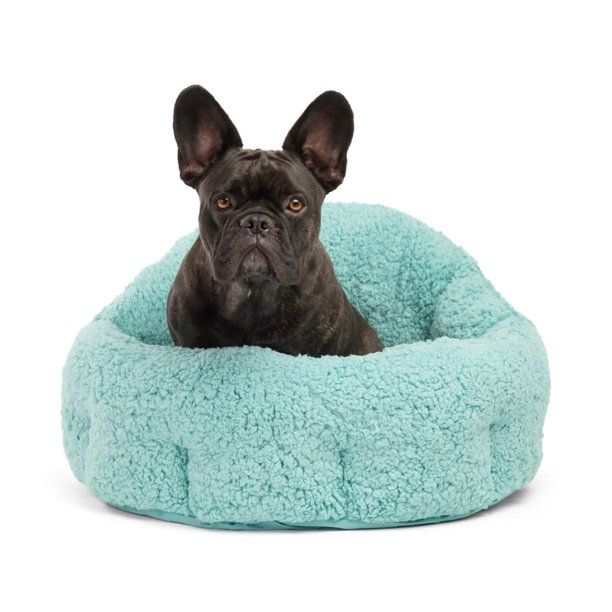 Photo 1 of Best Friends by Sheri OrthoComfort Sherpa Bolster Cat & Dog Bed, Teal, Standard
