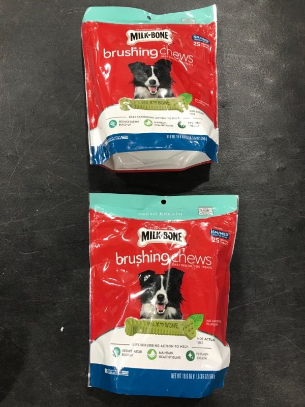 Photo 2 of Milk-Bone Brushing Chews Daily Dental Dog Treats, Fresh Breath, Small-Medium, 19.6 Ounces, 25 Bones Per Bag 2 BAGS 