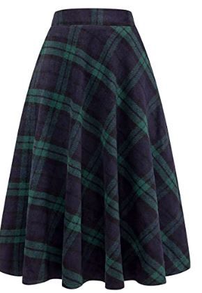 Photo 1 of IDEALSANXUN Womens High Elastic Waist Maxi Skirt A-line Plaid Winter Warm Flare Long Skirt XS