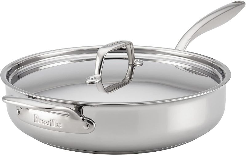 Photo 1 of Breville Clad Stainless Steel Saute Pan / Frying Pan / Fry Pan with Lid and Helper Handle - 5 Quart, Silver