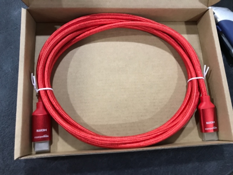 Photo 2 of Amazon Basics 10.2 Gbps High-Speed 4K HDMI Cable with Braided Cord, 10-Foot, Red
