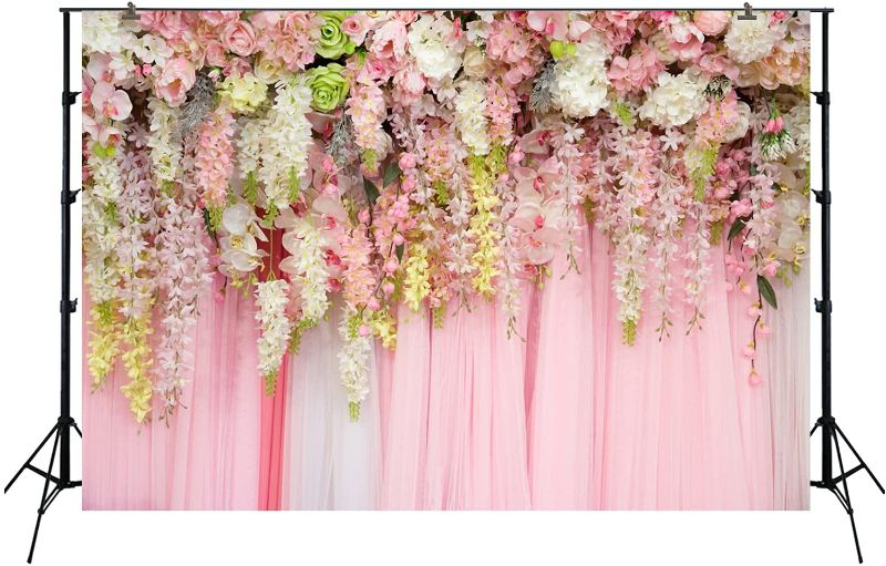 Photo 1 of HUAYI 7x5ft Pink Wisteria Photography Backdrop Wedding Floral Flower Wall Background XT-6740 set of 3