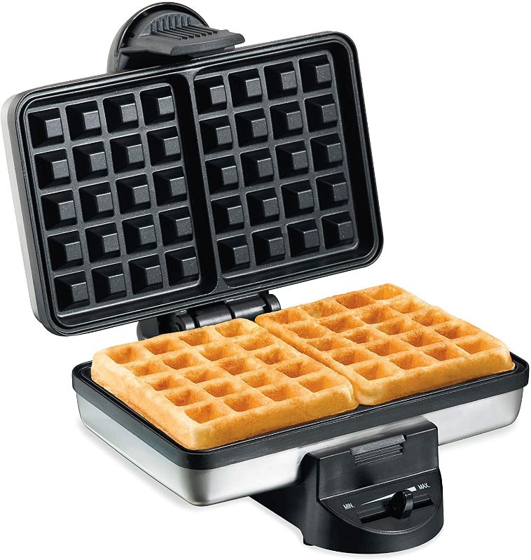 Photo 1 of Hamilton Beach 2-Slice Non-Stick Belgian Waffle Maker with Browning Control, Indicator Lights, Compact Design, Premium Stainless Steel (26009)