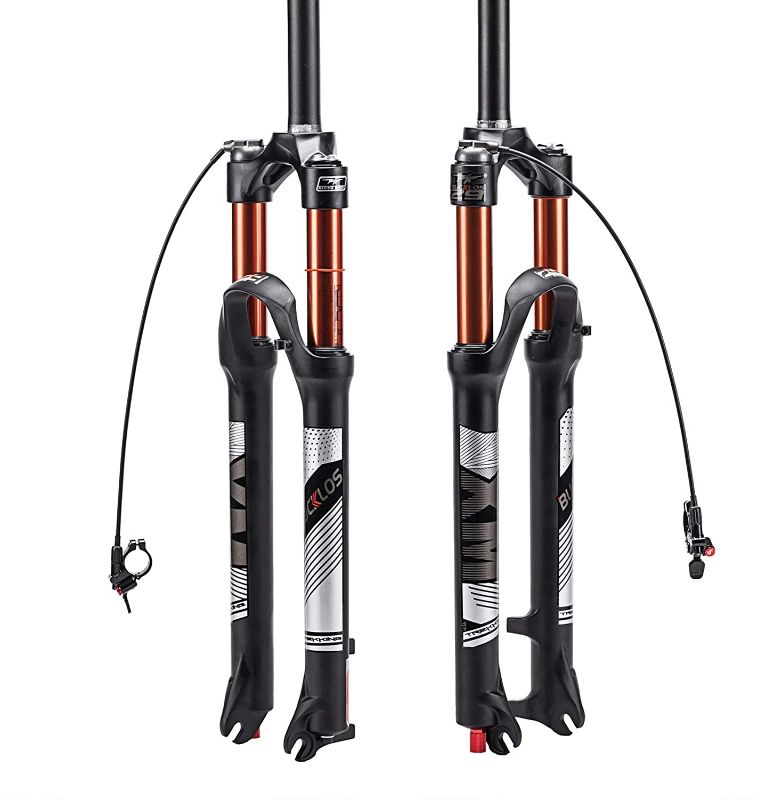 Photo 1 of BUCKLOS 27.5 Travel 120mm MTB Air Suspension Fork, Rebound Adjust 1 1/8 Straight/Tapered Tube QR 9mm Manual/Remote Lockout XC AM Ultralight Mountain Bike Front Forks