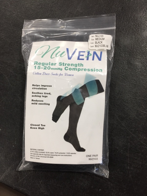 Photo 2 of NuVein 15-20 mmHg Compression Socks for Women, Chevron Pattern Trouser Style, Knee High, Closed Toe, Black, Medium