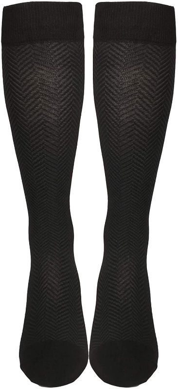 Photo 1 of NuVein 15-20 mmHg Compression Socks for Women, Chevron Pattern Trouser Style, Knee High, Closed Toe, Black, Medium