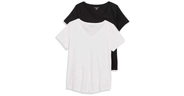 Photo 1 of Essentials Women's 2-Pack Classic-Fit 100% Cotton Short-Sleeve V-Neck 2pck