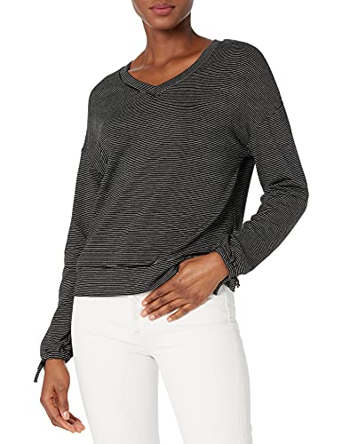 Photo 1 of Amazon Brand - Daily Ritual Women's Supersoft Terry Tie Sleeve V-Neck Sweatshirt, Black/White Stripe, X-Large