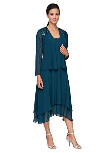 Photo 1 of S.L. Fashions Women's Embellished Shoulder and Neck Jacket Dress, Mid Teal,Size- 18