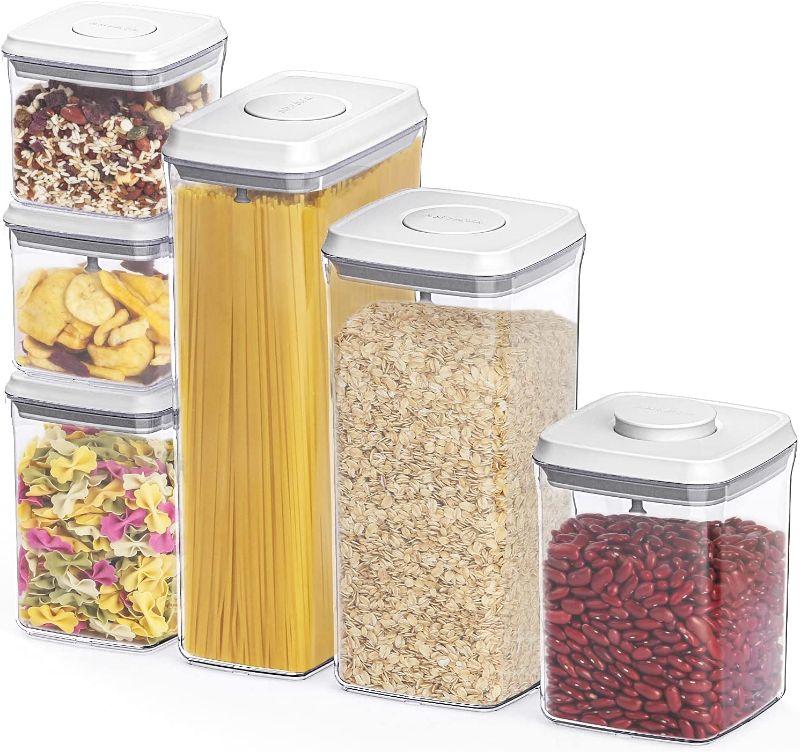 Photo 1 of Airtight Food Storage Containers Set - ANVAVA 6-Pieces Kitchen Pantry Organization and Storage Containers, One-Button Opening Clear Plastic Storage Canisters with Airtight Lids, 
