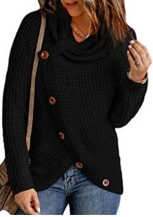 Photo 1 of Asvivid Womens Cowl Neck Sweaters Button Long Sleeve Asymmetric Wrap Pullover Sweater Jumper Top size M
