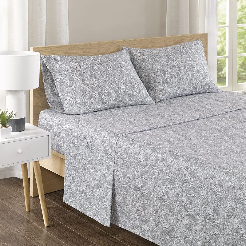 Photo 1 of Comfort Spaces 100% Cotton Percale 4 Piece Set Ultra Soft Breathable Deep Pocket Printed Paisley Pattern Sheets with Pillow Cases Bedding, King, Grey,CS20-0556
