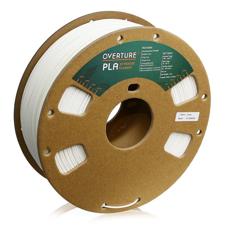 Photo 1 of OVERTURE PLA Filament 1.75mm PLA 3D Printer Consumables, 1kg Cardboard Spool (2.2lbs), Dimensional Accuracy +/- 0.03mm, Fit Most FDM Printer 