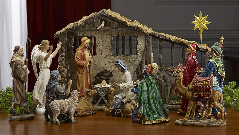 Photo 1 of 16 Piece Deluxe Edition Christmas Nativity Set with Real Frankincense Gold and Myrrh - 7 inch Scale
