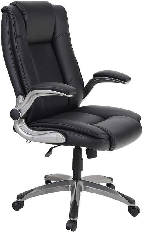 Photo 1 of Sophia & William PU Leather Rocking Home Office Desk Chair High Back, Modern 360° Swivel Executive Computer Chair with Flip-up Armrests, Load Capacity: 300 lbs
