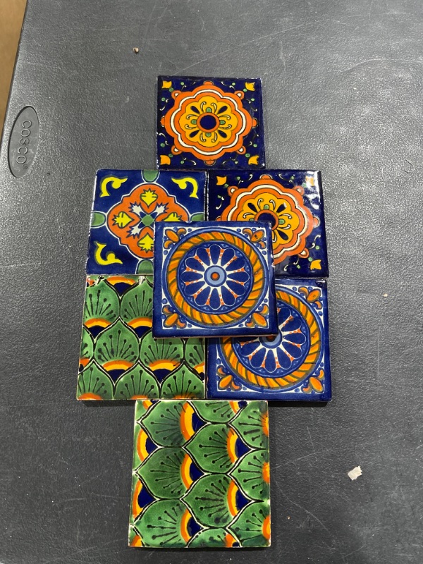 Photo 2 of COLOR Y TRADICIÓN Mexican Tiles 4x4 Handpainted Hundred Pieces Assorted Designs (119 pc)
